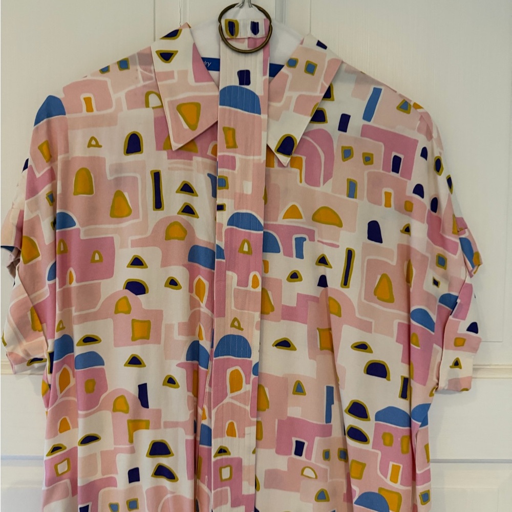 CROSBY by Mollie Burch Pink and Blue Geometric Linen Dress